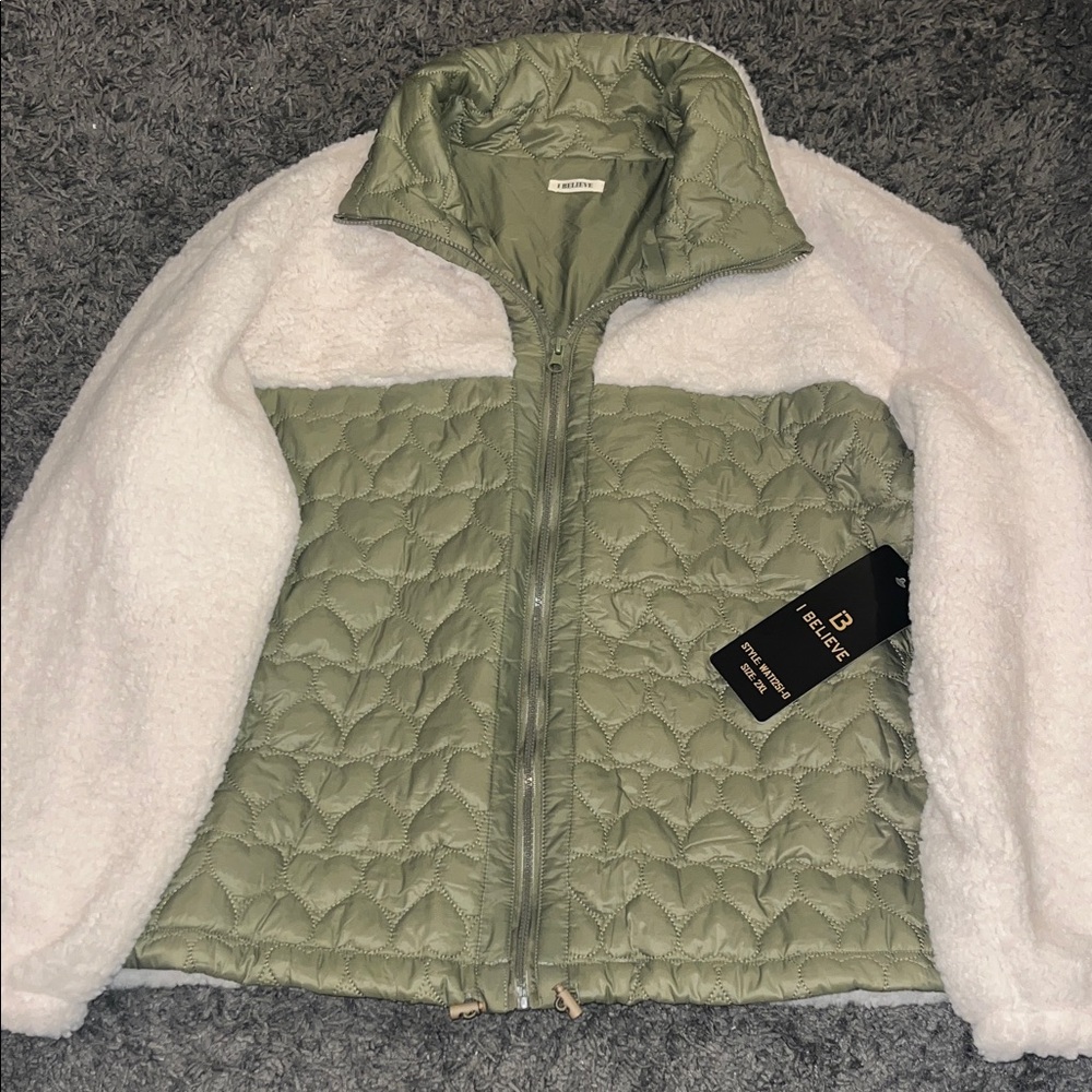 I BELIEVE  Sage and Cream Quilted Puffer Jacket
